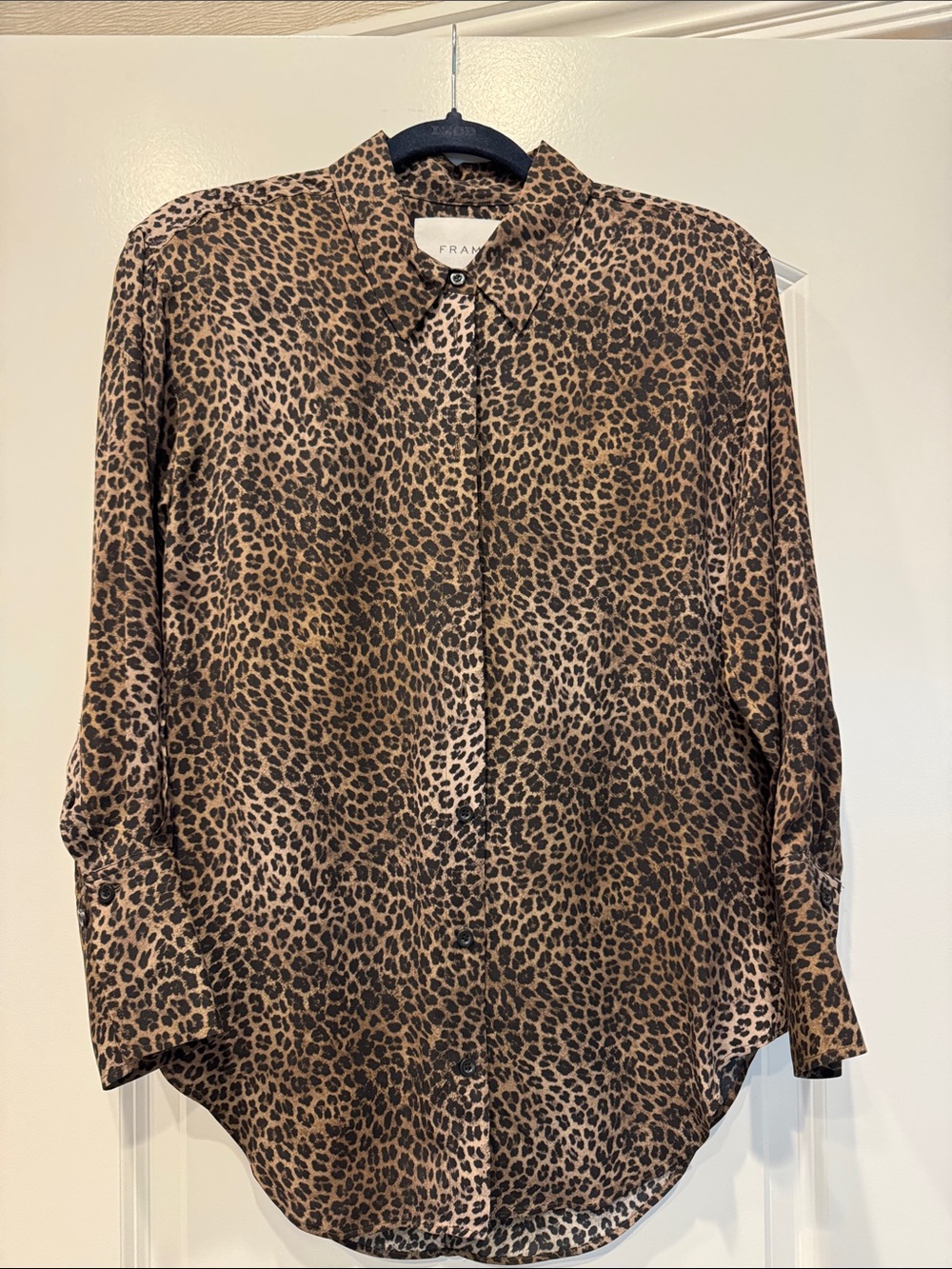Frame Denim Leopard Print Button-Down Shirt in Brown and Black